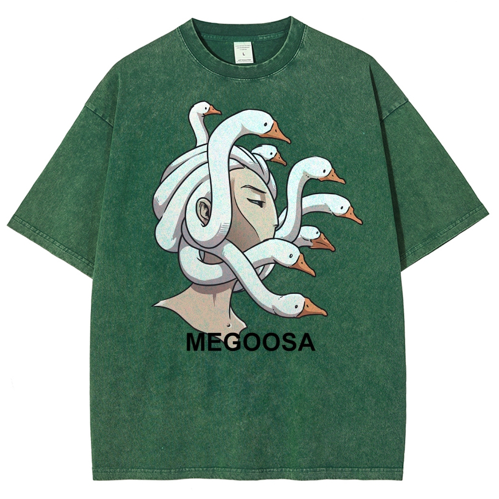 Megoosa Mythological Parody Goose Graphic Washed Washed T-Shirt 