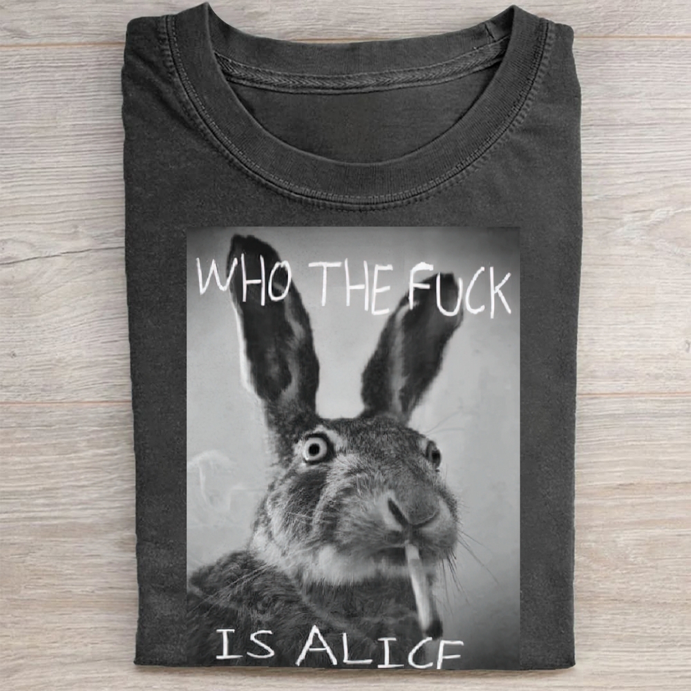 Edgy Smoking Hare Vintage Wash Graphic Washed Tee 