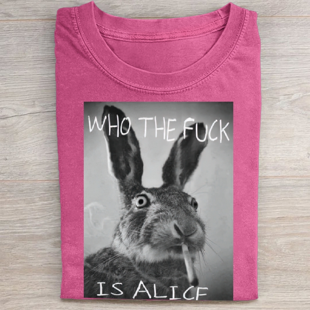Edgy Smoking Hare Vintage Wash Graphic Washed Tee 