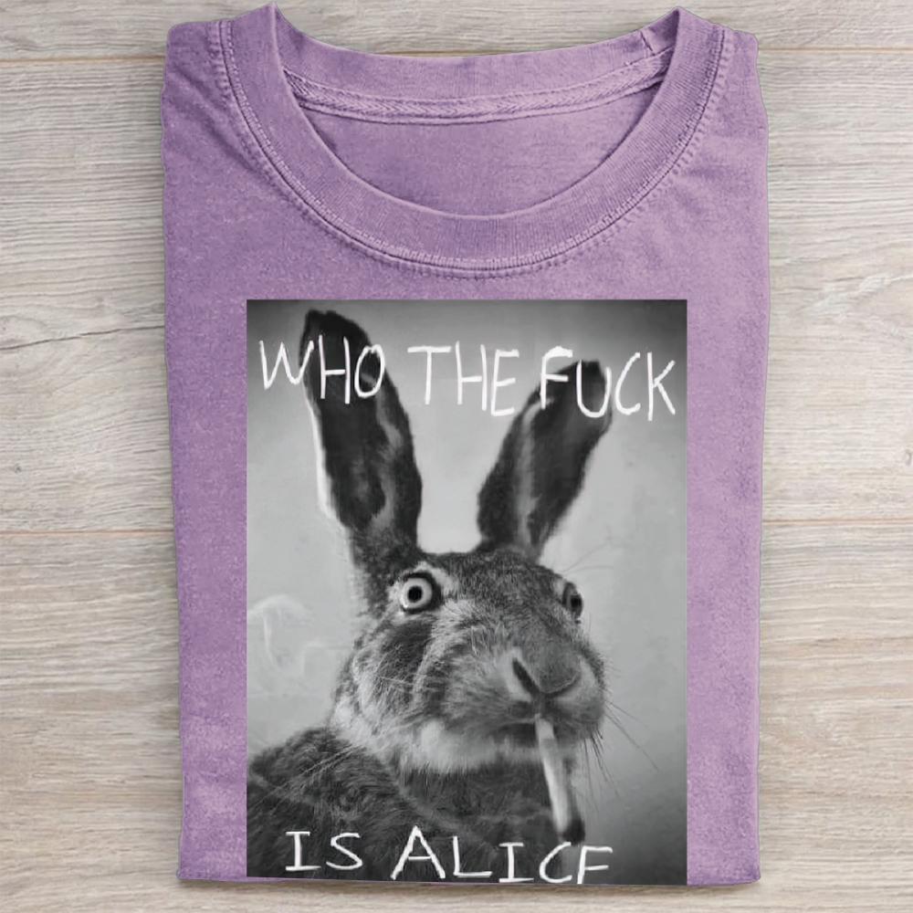 Edgy Smoking Hare Vintage Wash Graphic Washed Tee 