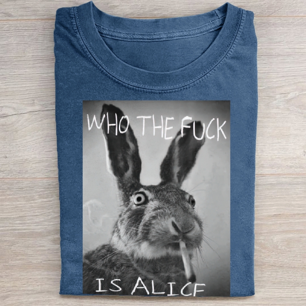 Edgy Smoking Hare Vintage Wash Graphic Washed Tee 