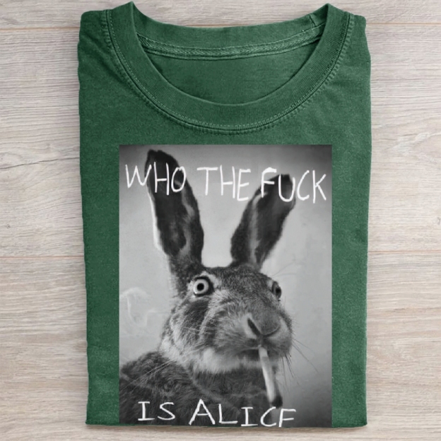 Edgy Smoking Hare Vintage Wash Graphic Washed Tee 