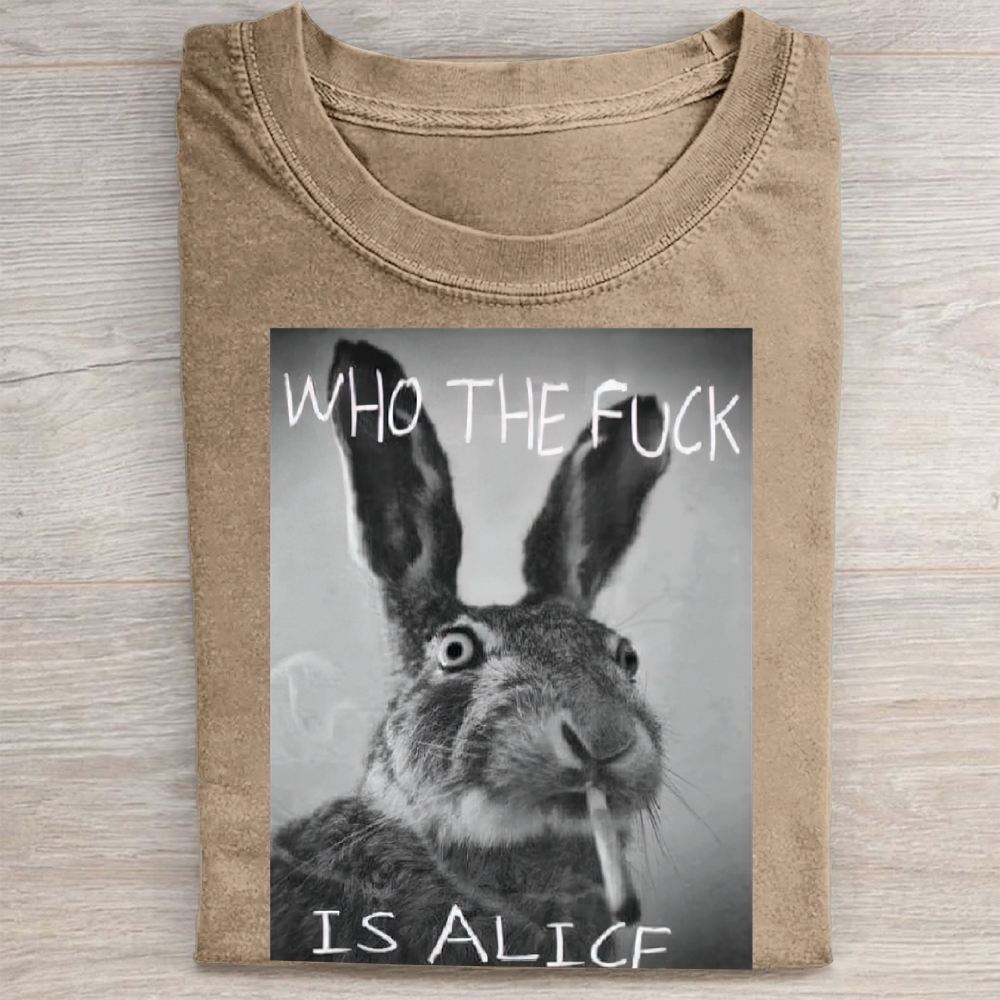 Edgy Smoking Hare Vintage Wash Graphic Washed Tee 
