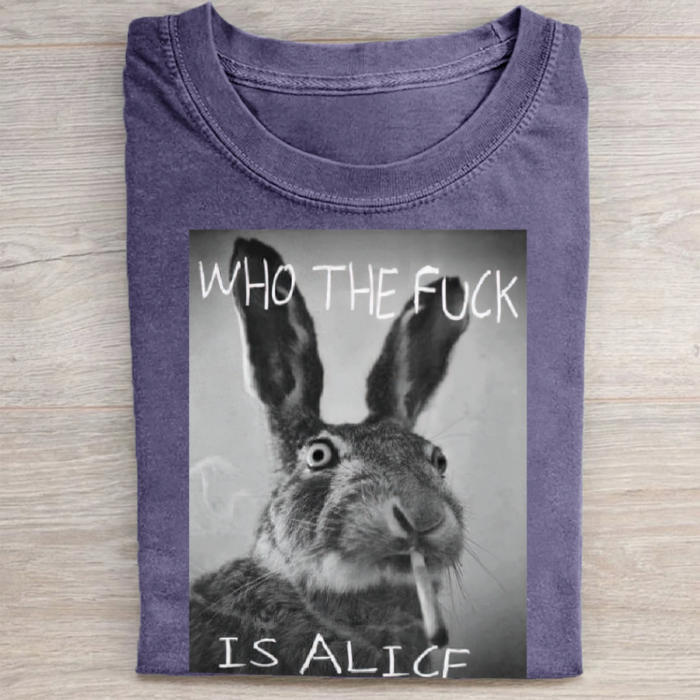 Edgy Smoking Hare Vintage Wash Graphic Washed Tee 