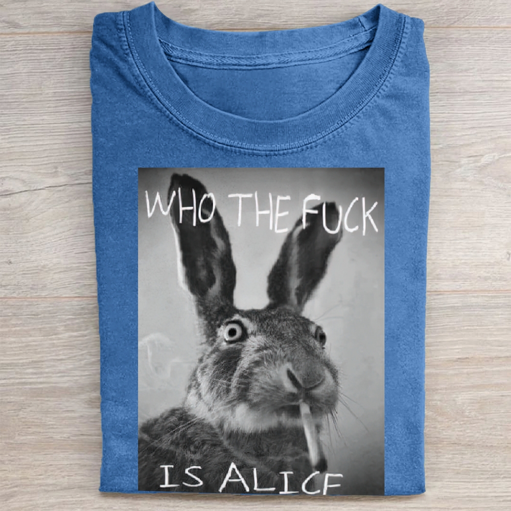 Edgy Smoking Hare Vintage Wash Graphic Washed Tee 
