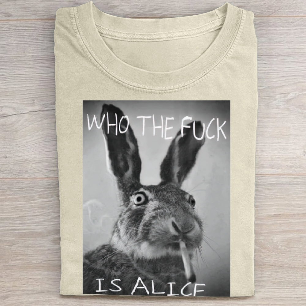 Edgy Smoking Hare Vintage Wash Graphic Washed Tee