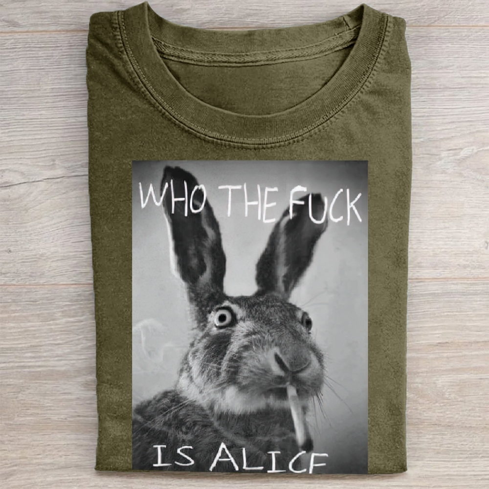 Edgy Smoking Hare Vintage Wash Graphic Washed Tee 