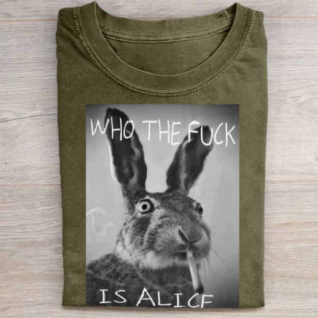 Edgy Smoking Hare Vintage Wash Graphic Washed Tee 