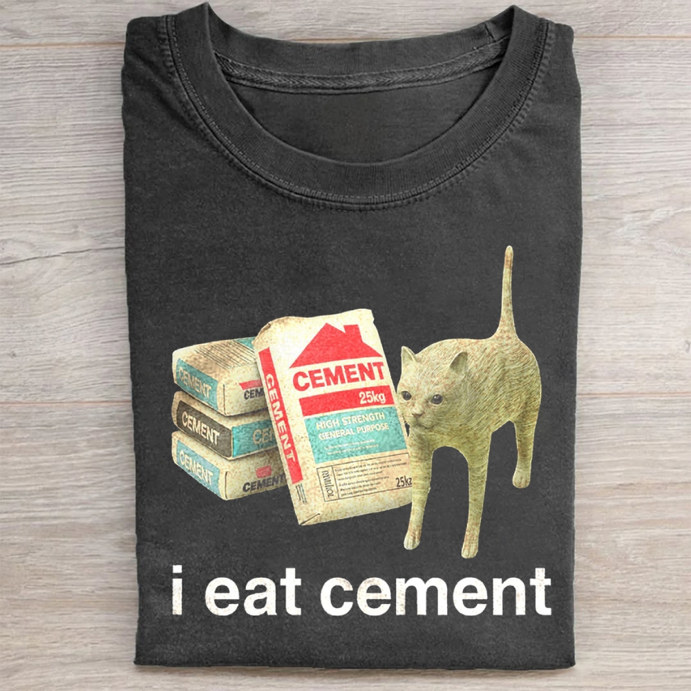 I Eat Cement Cursed Cat Washed Tee 