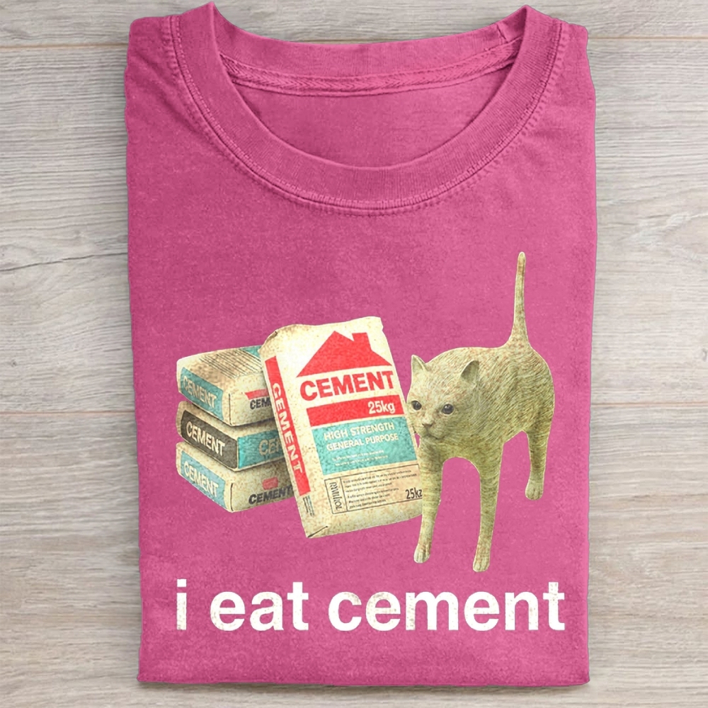 I Eat Cement Cursed Cat Washed Tee 