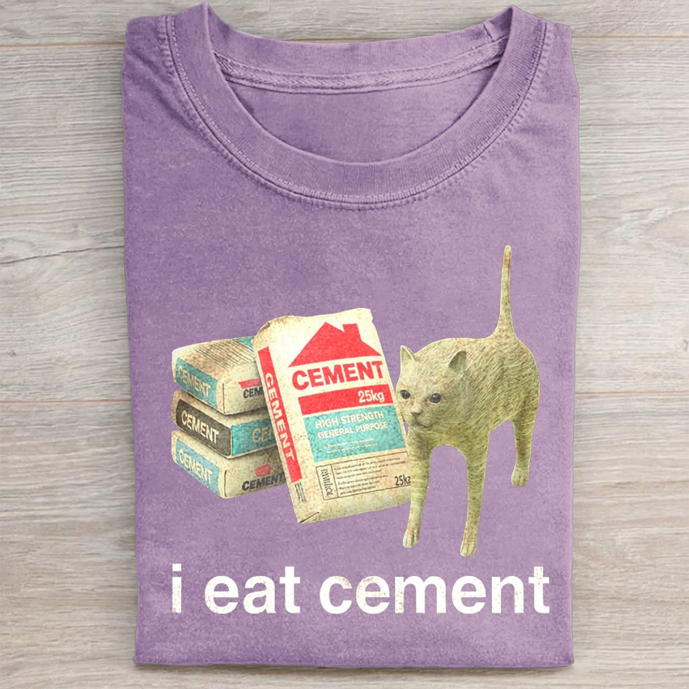 I Eat Cement Cursed Cat Washed Tee 