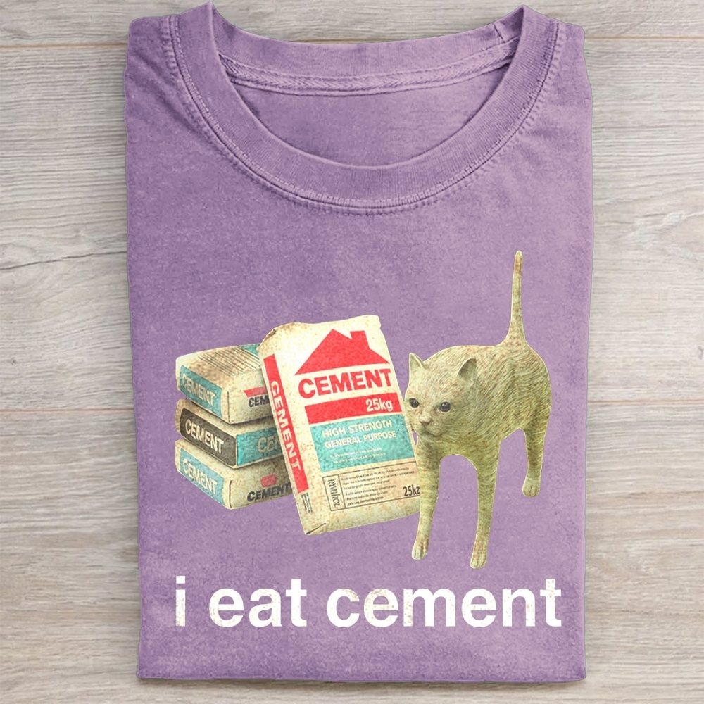 I Eat Cement Cursed Cat Washed Tee 