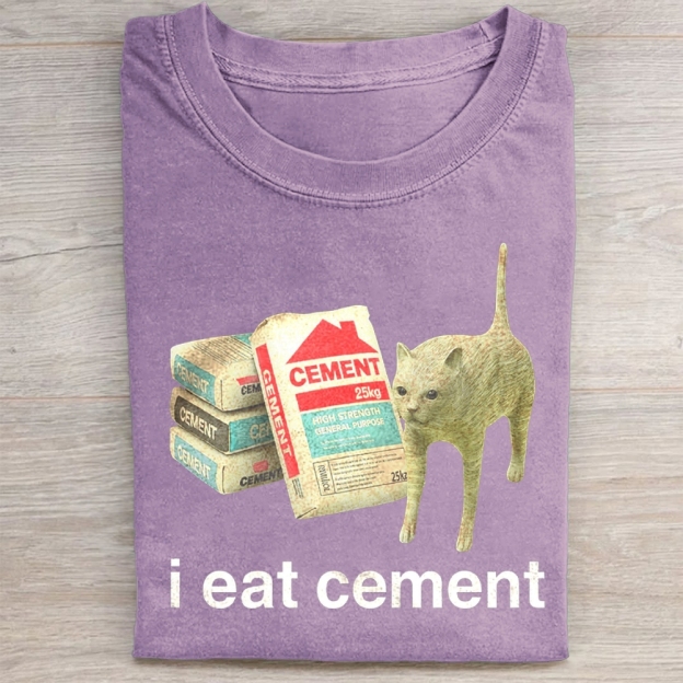 I Eat Cement Cursed Cat Washed Tee 