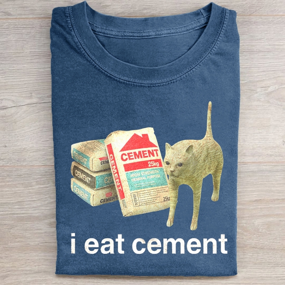 I Eat Cement Cursed Cat Washed Tee 