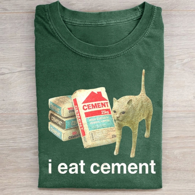 I Eat Cement Cursed Cat Washed Tee 