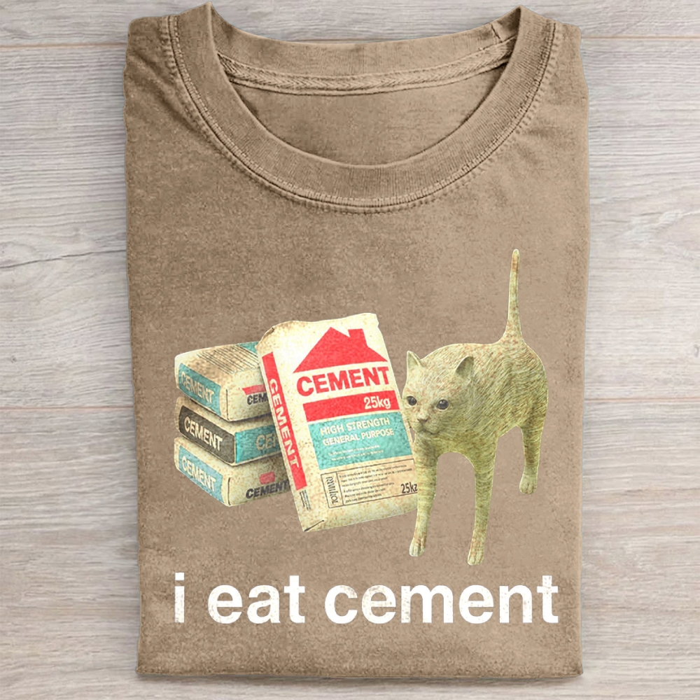 I Eat Cement Cursed Cat Washed Tee 