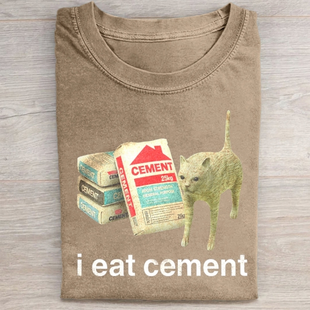 I Eat Cement Cursed Cat Washed Tee 