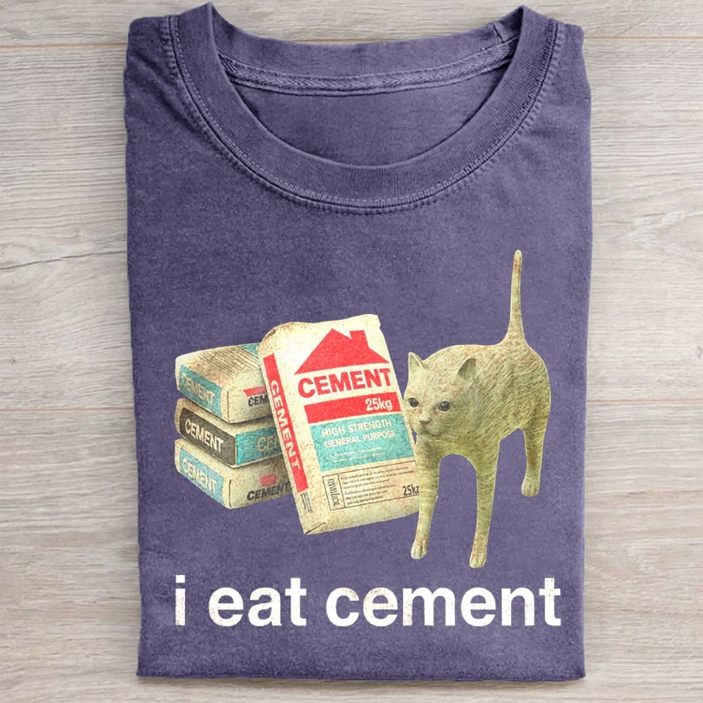 I Eat Cement Cursed Cat Washed Tee 
