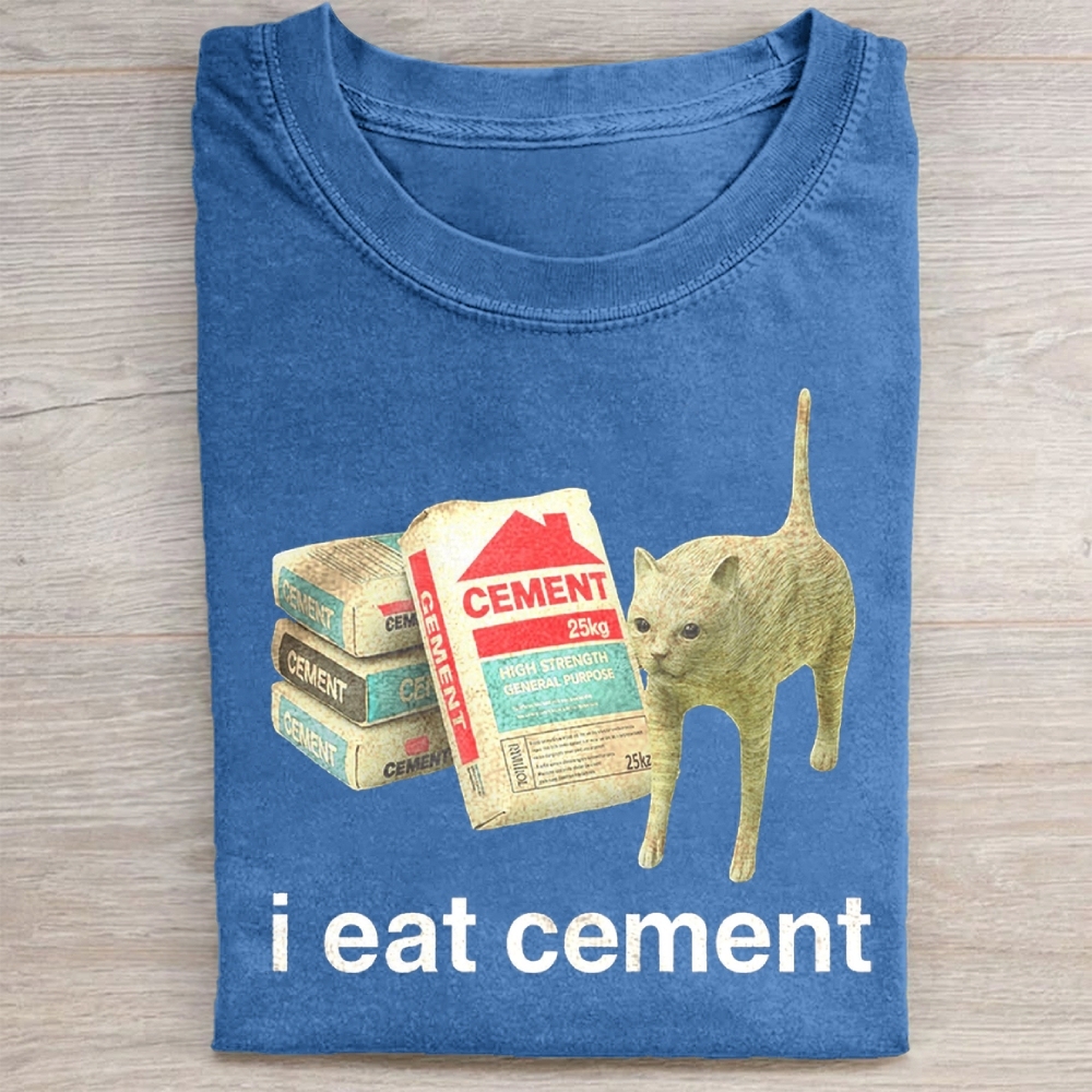 I Eat Cement Cursed Cat Washed Tee 