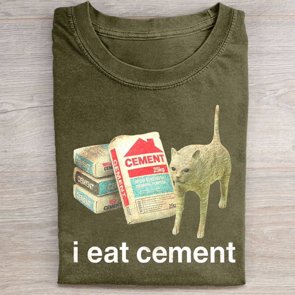 I Eat Cement Cursed Cat Washed Tee 
