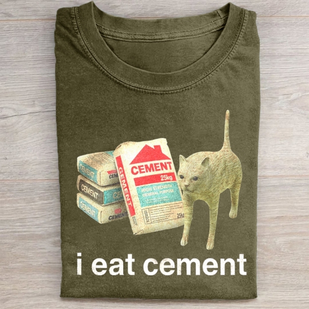 I Eat Cement Cursed Cat Washed Tee 