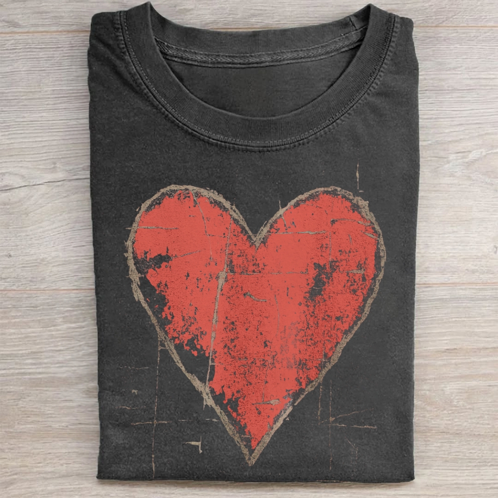 Vintage Distressed Heart Washed Tee 