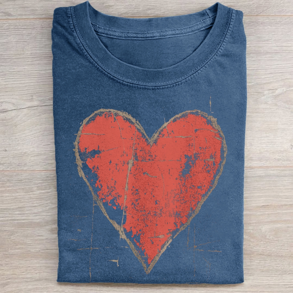 Vintage Distressed Heart Washed Tee 