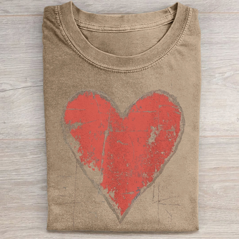 Vintage Distressed Heart Washed Tee 