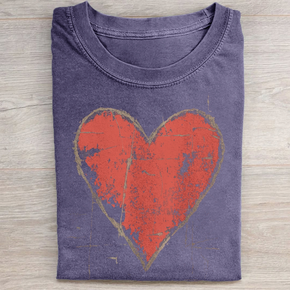 Vintage Distressed Heart Washed Tee 