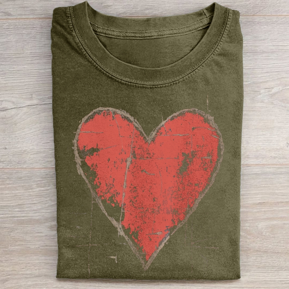 Vintage Distressed Heart Washed Tee 
