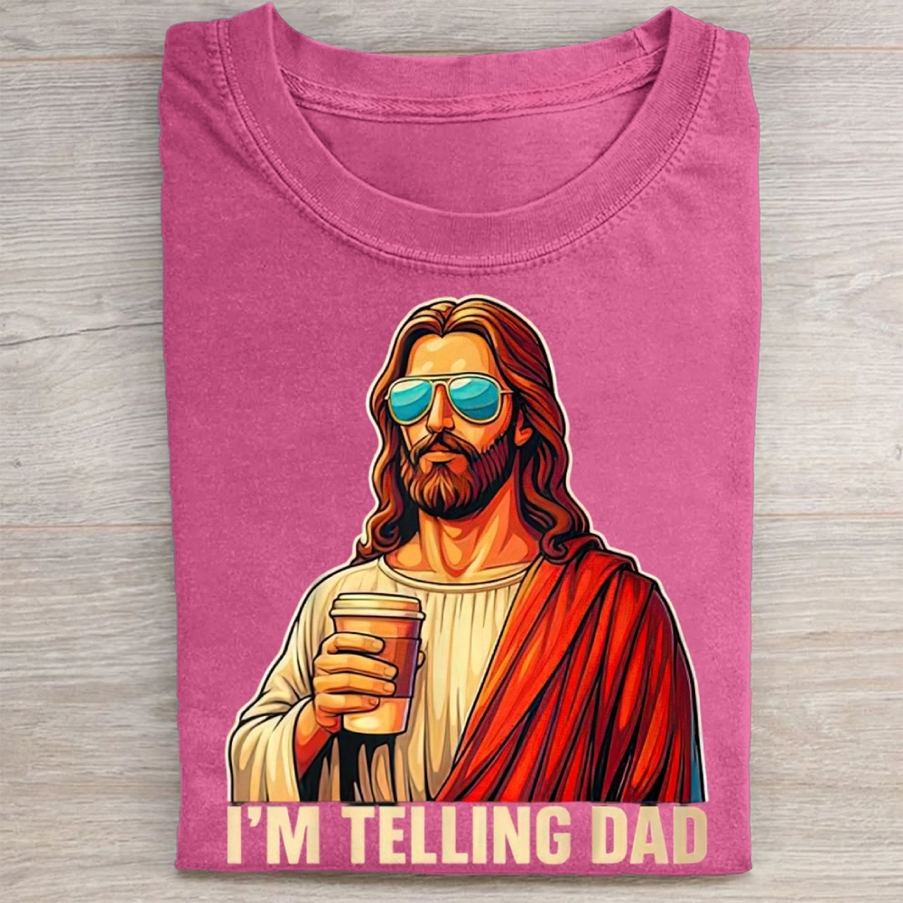 I'm Telling Dad Religious Christian Jesus Meme Washed Tee 
