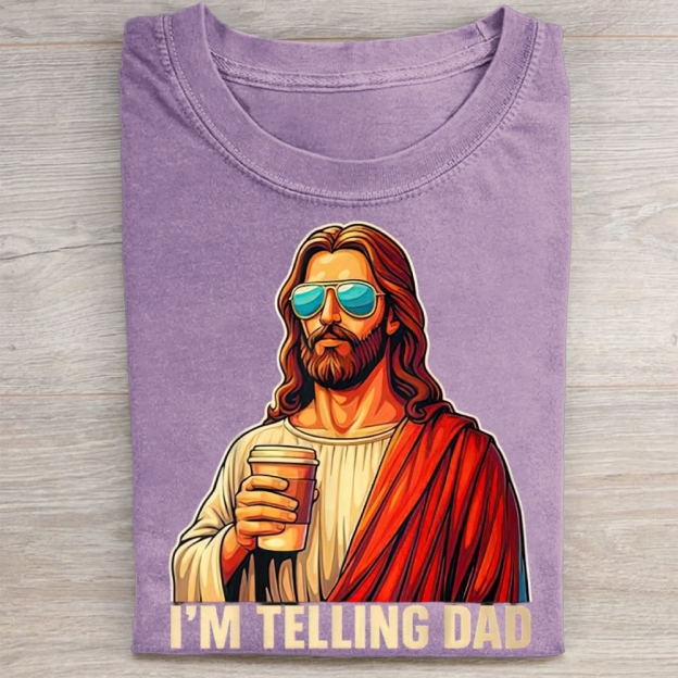I'm Telling Dad Religious Christian Jesus Meme Washed Tee 