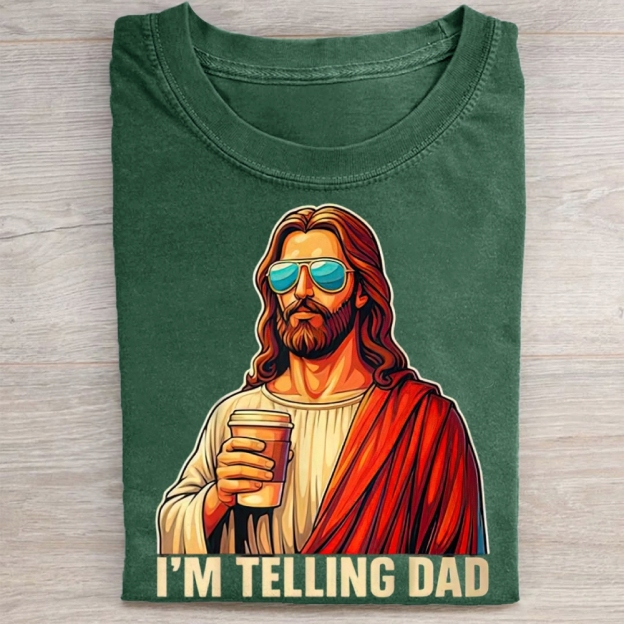 I'm Telling Dad Religious Christian Jesus Meme Washed Tee 