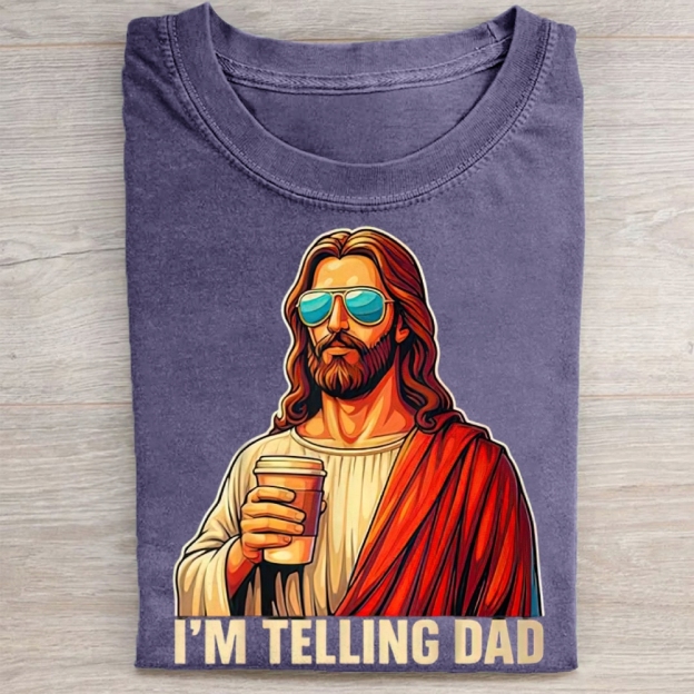 I'm Telling Dad Religious Christian Jesus Meme Washed Tee 
