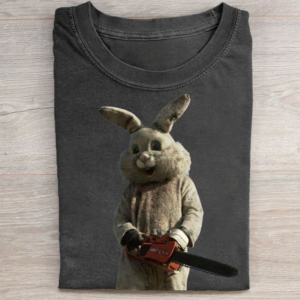 Surreal Rabbit Holding Chainsaw Washed Tee 