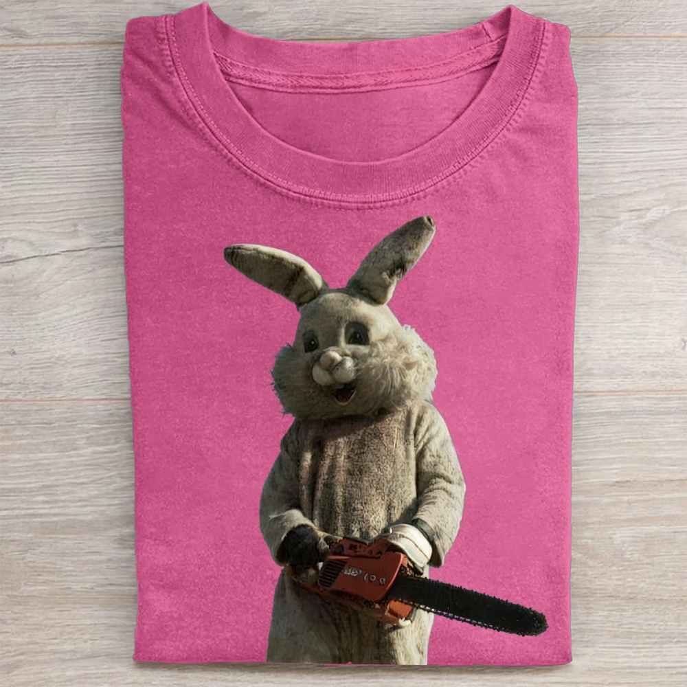 Surreal Rabbit Holding Chainsaw Washed Tee 