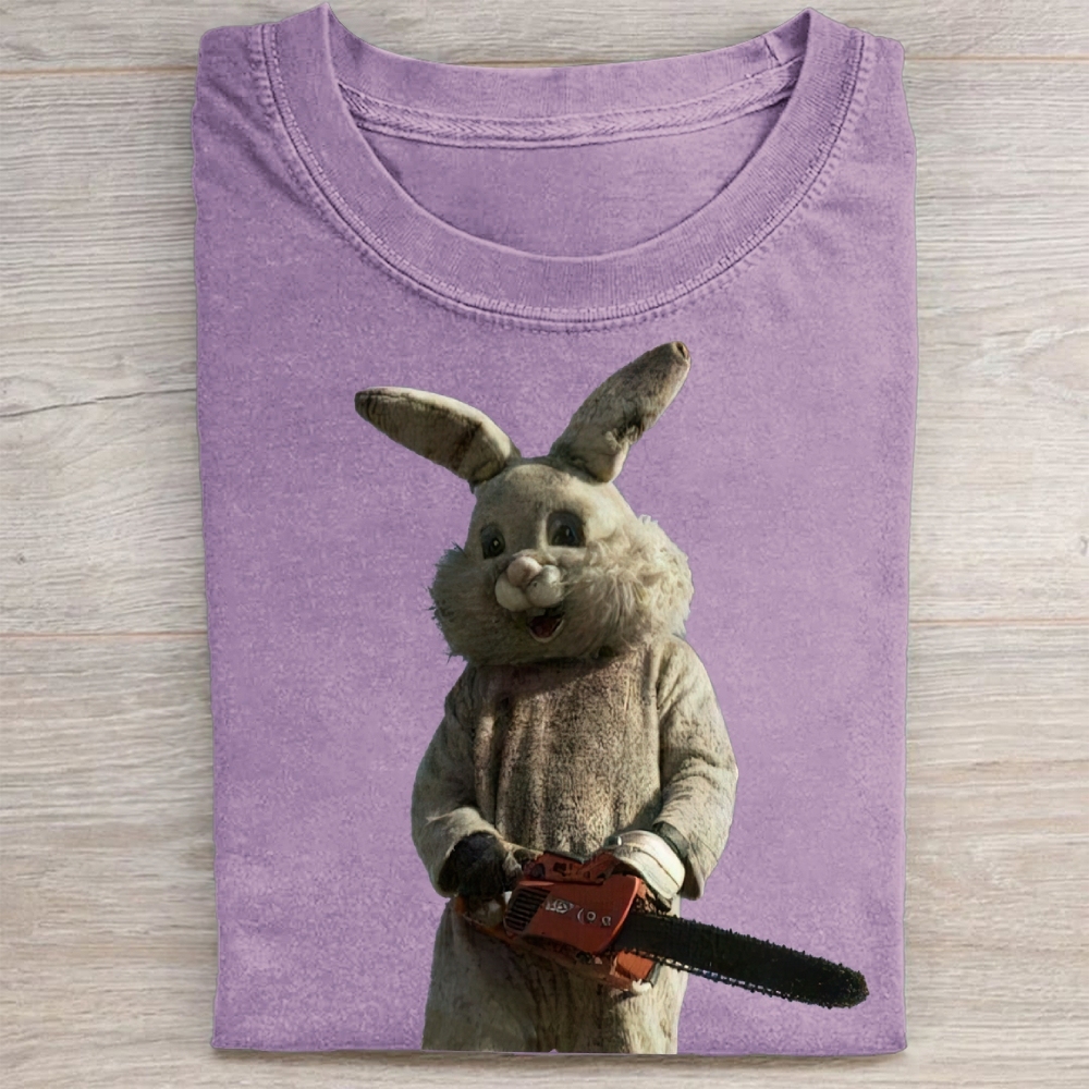 Surreal Rabbit Holding Chainsaw Washed Tee 