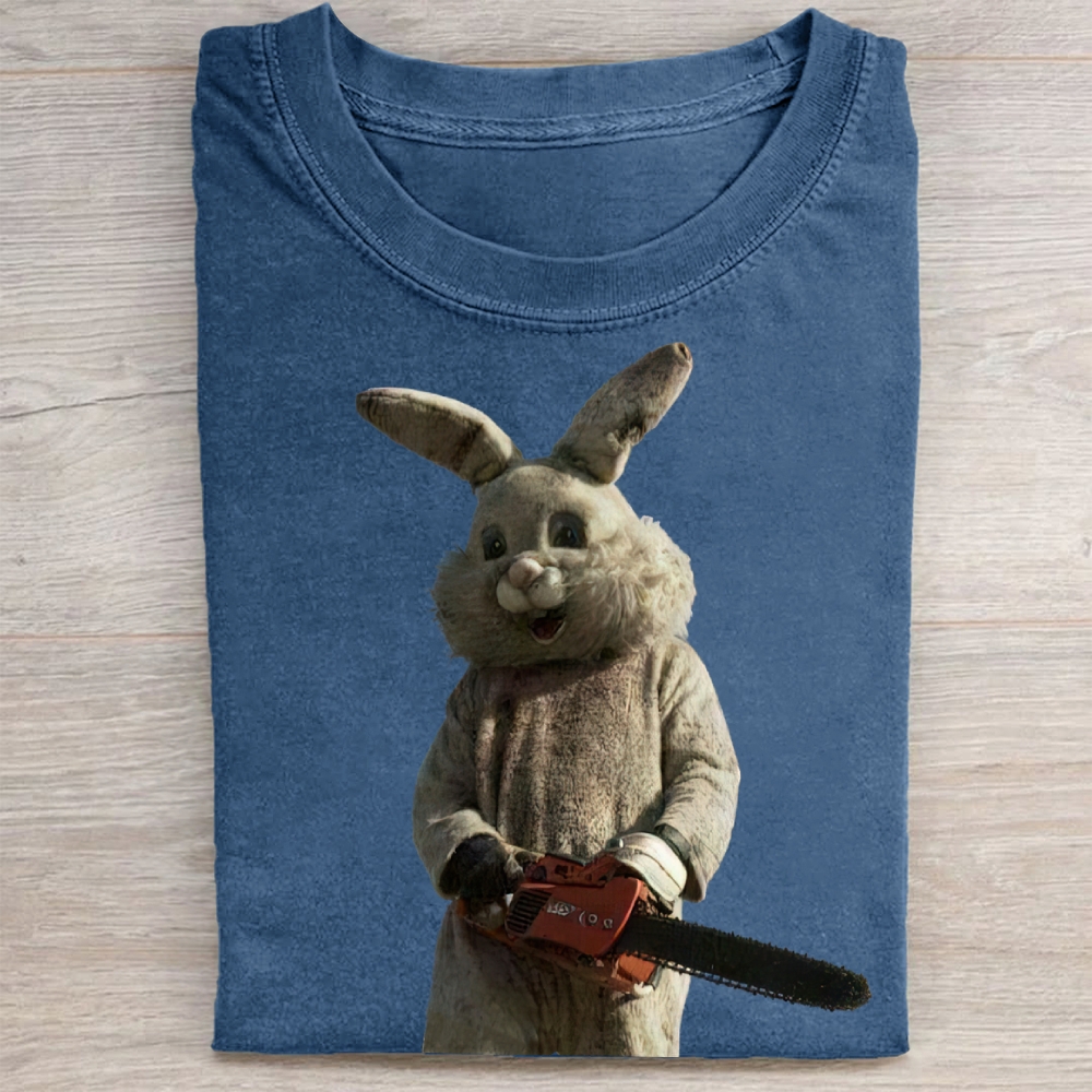 Surreal Rabbit Holding Chainsaw Washed Tee 