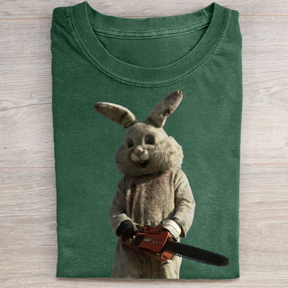 Surreal Rabbit Holding Chainsaw Washed Tee 