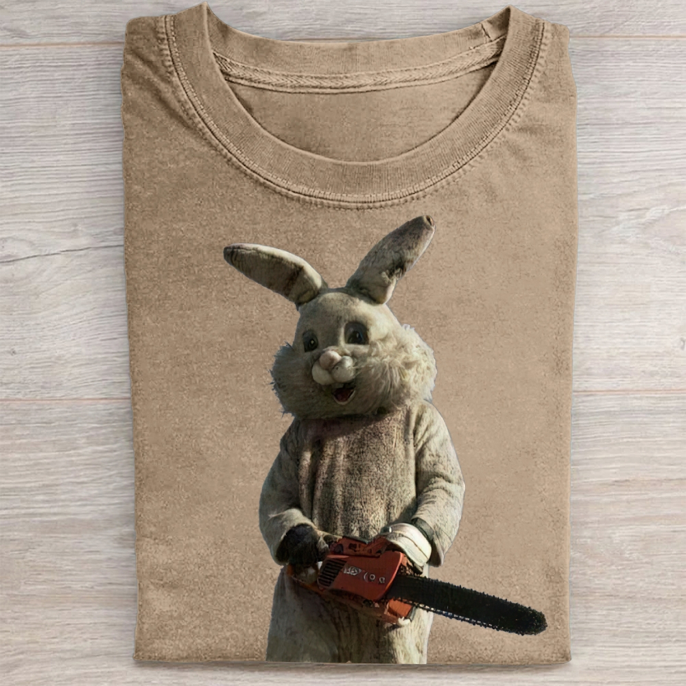 Surreal Rabbit Holding Chainsaw Washed Tee 