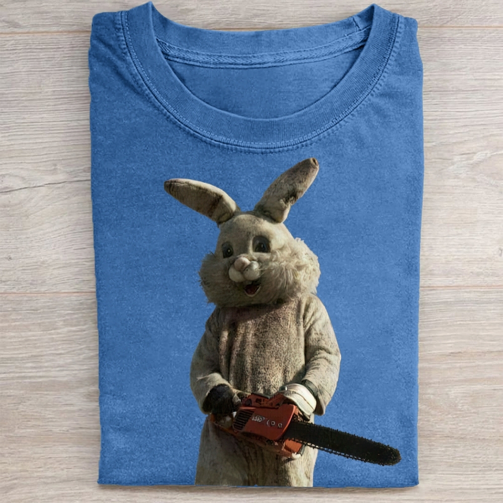 Surreal Rabbit Holding Chainsaw Washed Tee 