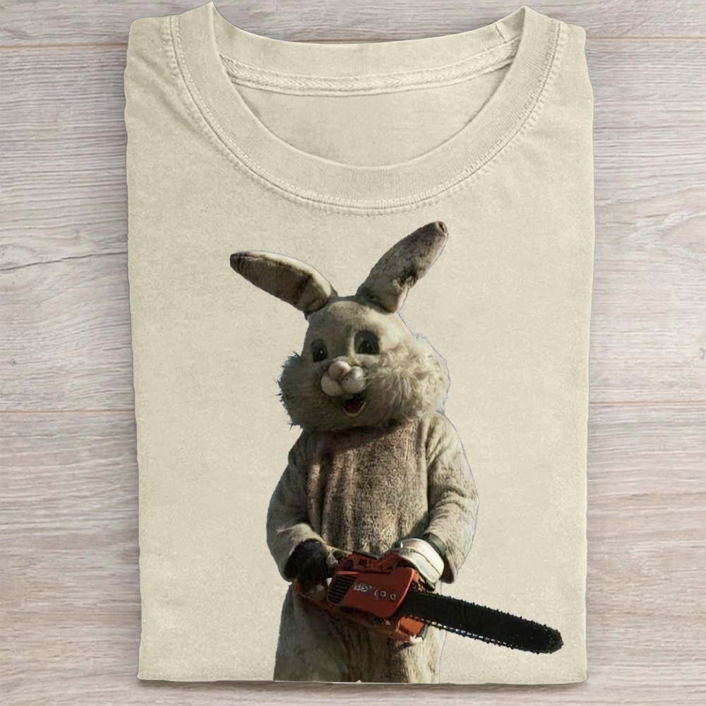 Surreal Rabbit Holding Chainsaw Washed Tee 