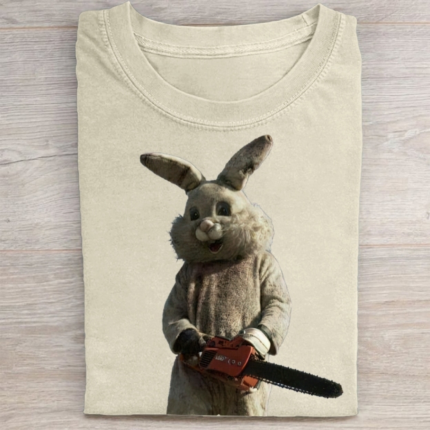 Surreal Rabbit Holding Chainsaw Washed Tee 