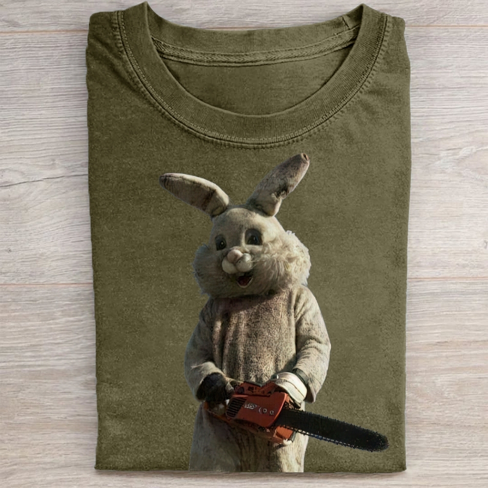 Surreal Rabbit Holding Chainsaw Washed Tee 
