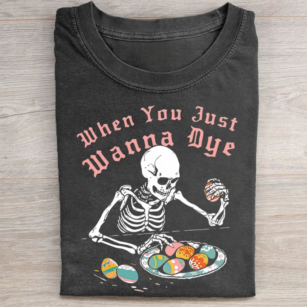 Funny Skeleton Easter Egg Washed Tee