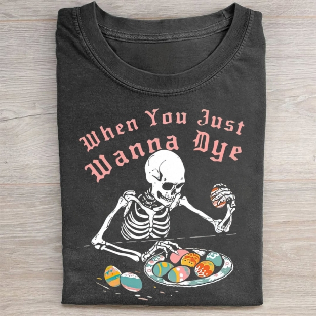 Funny Skeleton Easter Egg Washed Tee