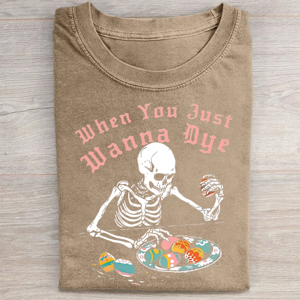 Funny Skeleton Easter Egg Washed Tee