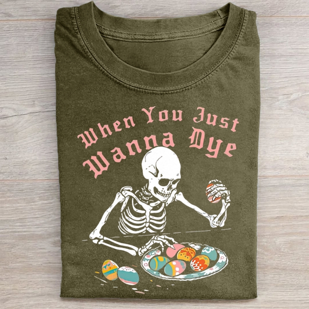 Funny Skeleton Easter Egg Washed Tee