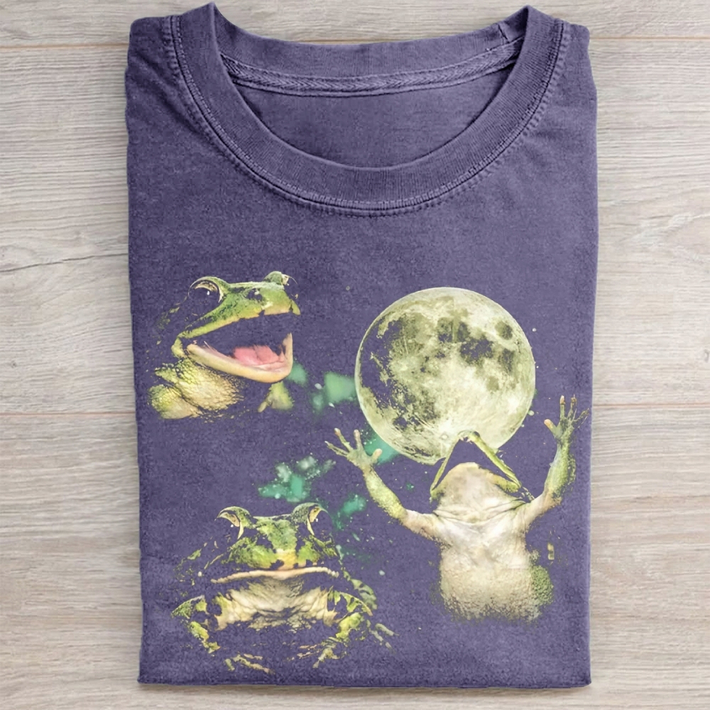 Three Frogs and Moon Graphic Washed Tee