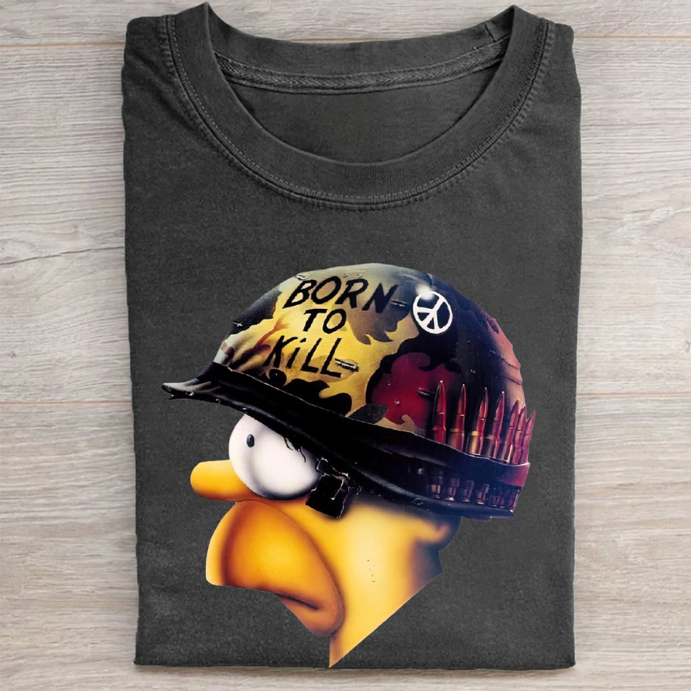 "Born to Kill" Helmet Cartoon Character Vintage Washed Tee